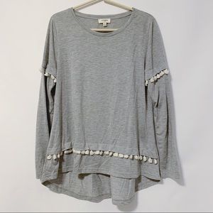 Umgee Grey Boho Long Sleeve Tassel Shirt